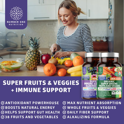 N1N Premium Organic Super Fruits & Veggies + Immune Support [38 Powerful Ingredients], Natural Super Greens Supplement with Alfalfa, Vitamins & Minerals, Zinc, Turmeric and Probiotic, 120 Caps Number One NutritionBuy Supplements Australia