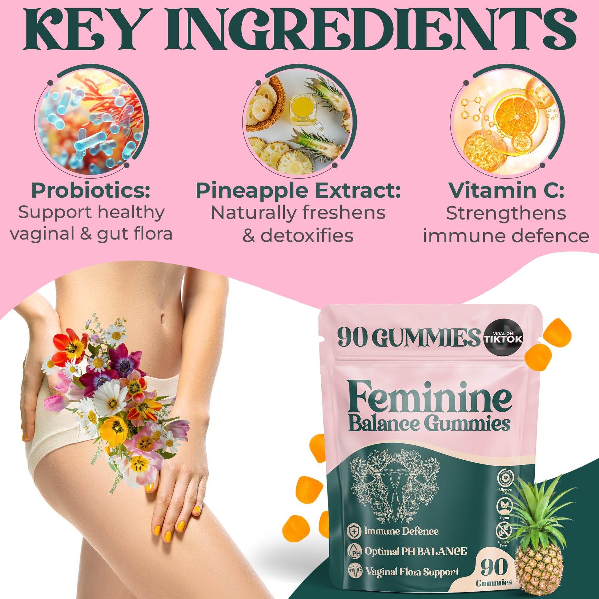 ORGANIC UPLIFT Premium Feminine Balance Gummies - for Women’s Health & Wellness - Immune Support - Vegan, Gluten-Free - Hawaiian Pineapple - 90 Gummies - 45 Servings ORGANIC UPLIFTBuy Supplements Australia
