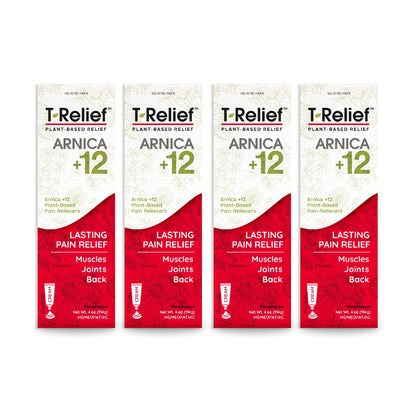 T-Relief Arnica +12 Cream Natural Relieving Actives for Back Pain Joint Soreness Muscle Aches & Stiffness, Whole Body Fast Acting Relief for Women & Men - 4 oz (4 Pack) MediNaturaBuy Supplements Australia