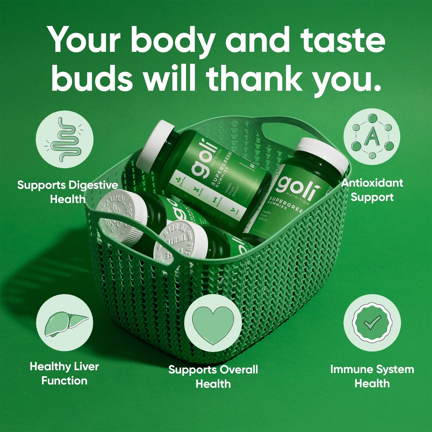 Goli Supergreens Gummies with Probiotics - Artichoke Leaf Extract, Spirulina, Kale, Vitamins A, B6, B12 - Vegan, Gluten-Free, Non-GMO GoliBuy Supplements Australia