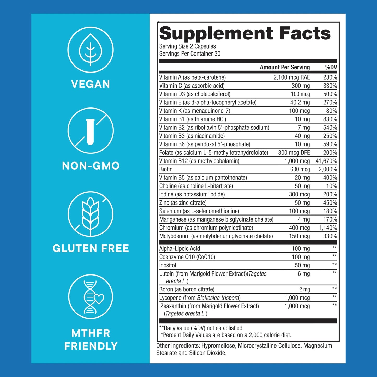 Purest® Methylated Multivitamin for Men & Women | Methylated B12 1000mcg, Biotin, B Complex with 600mcg Vitamin D, Vitamin C, E, A, Methylfolate | Super Natural Goods