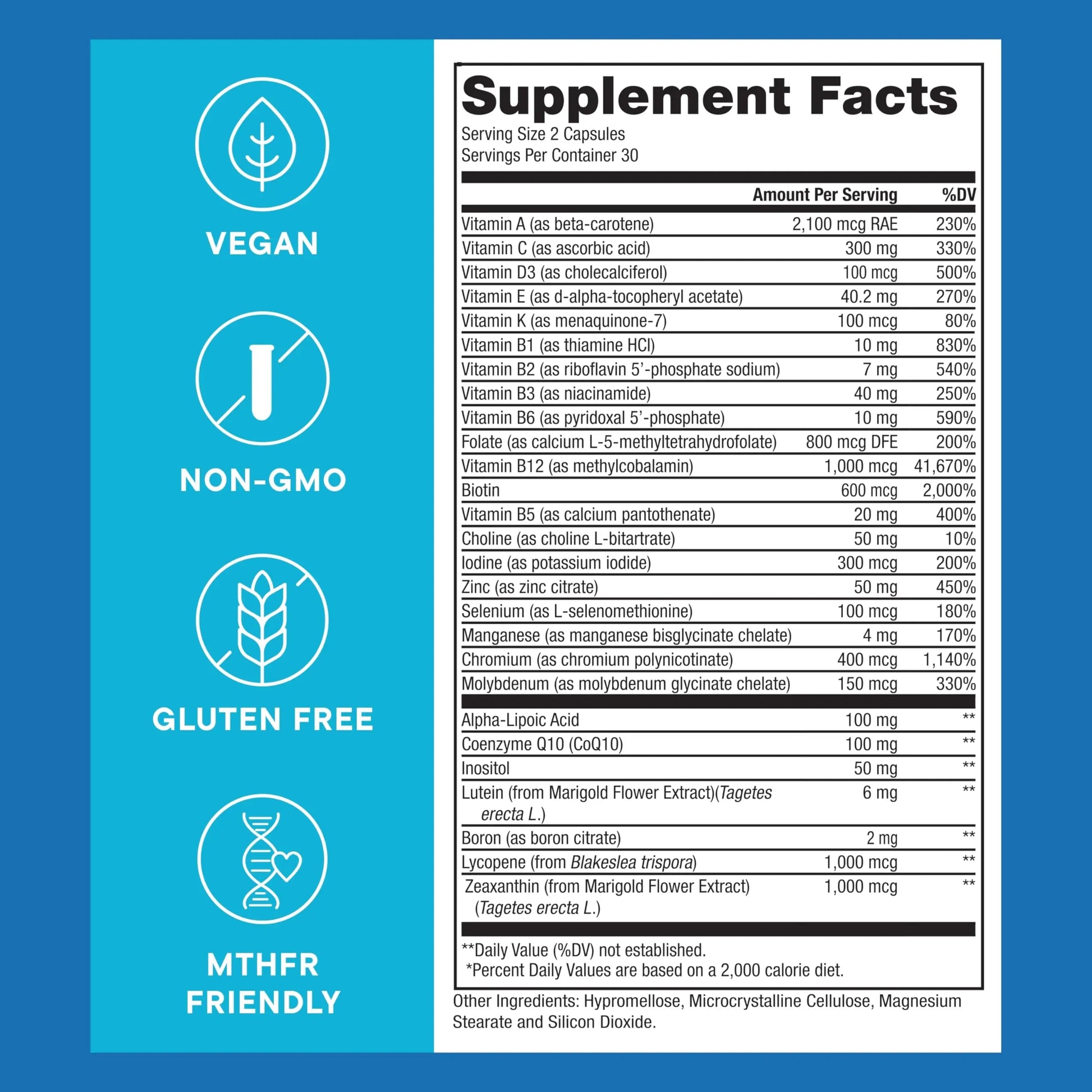Purest® Methylated Multivitamin for Men & Women | Methylated B12 1000mcg, Biotin, B Complex with 600mcg Vitamin D, Vitamin C, E, A, Methylfolate | Super Natural Goods