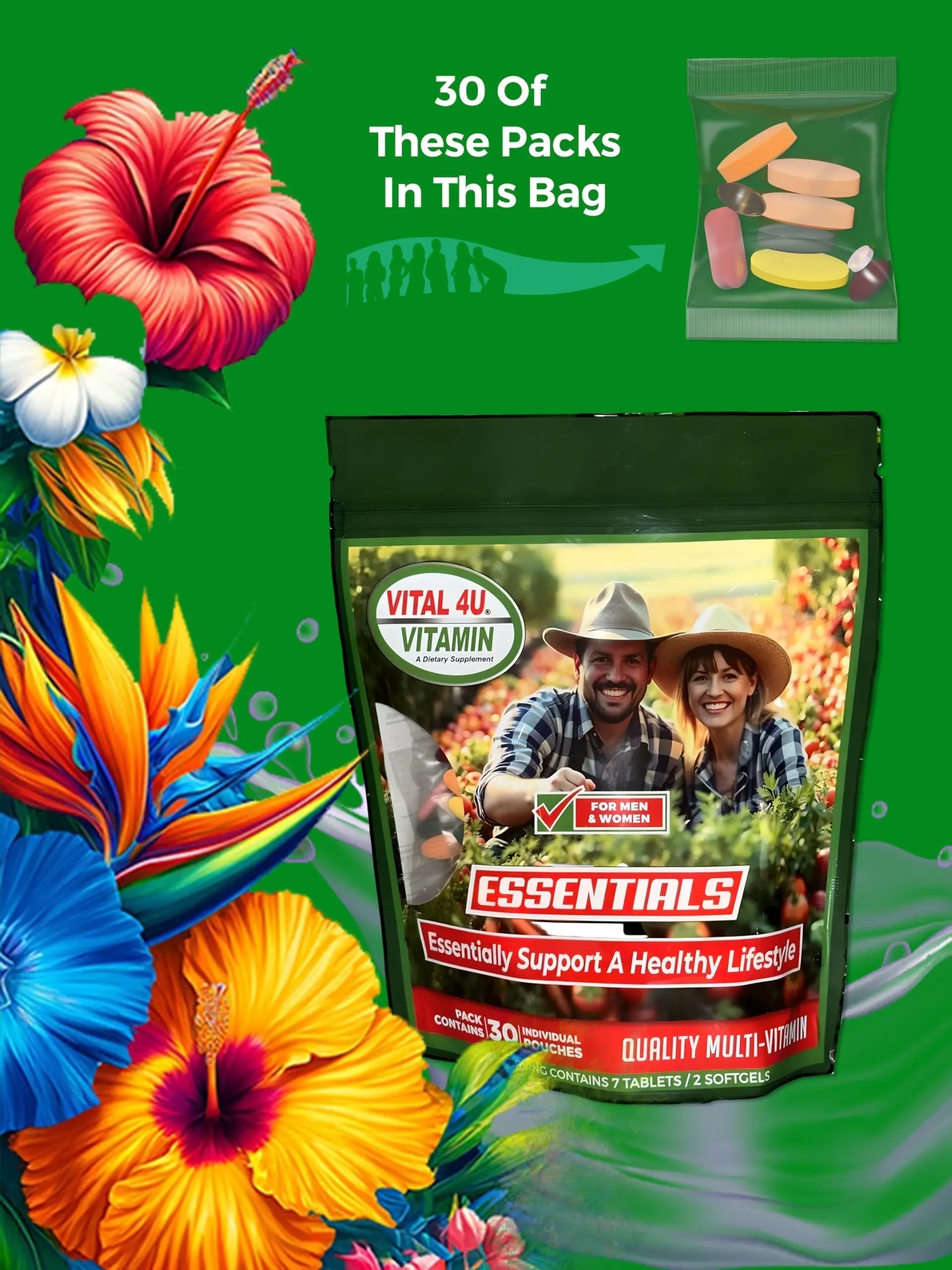 VITAL 4U® Vitamin Essentials - Daily Multivitamin for Both Men and Women, Immune Support, Multimineral Formula - 30 Servings VITAL 4UBuy Supplements Australia
