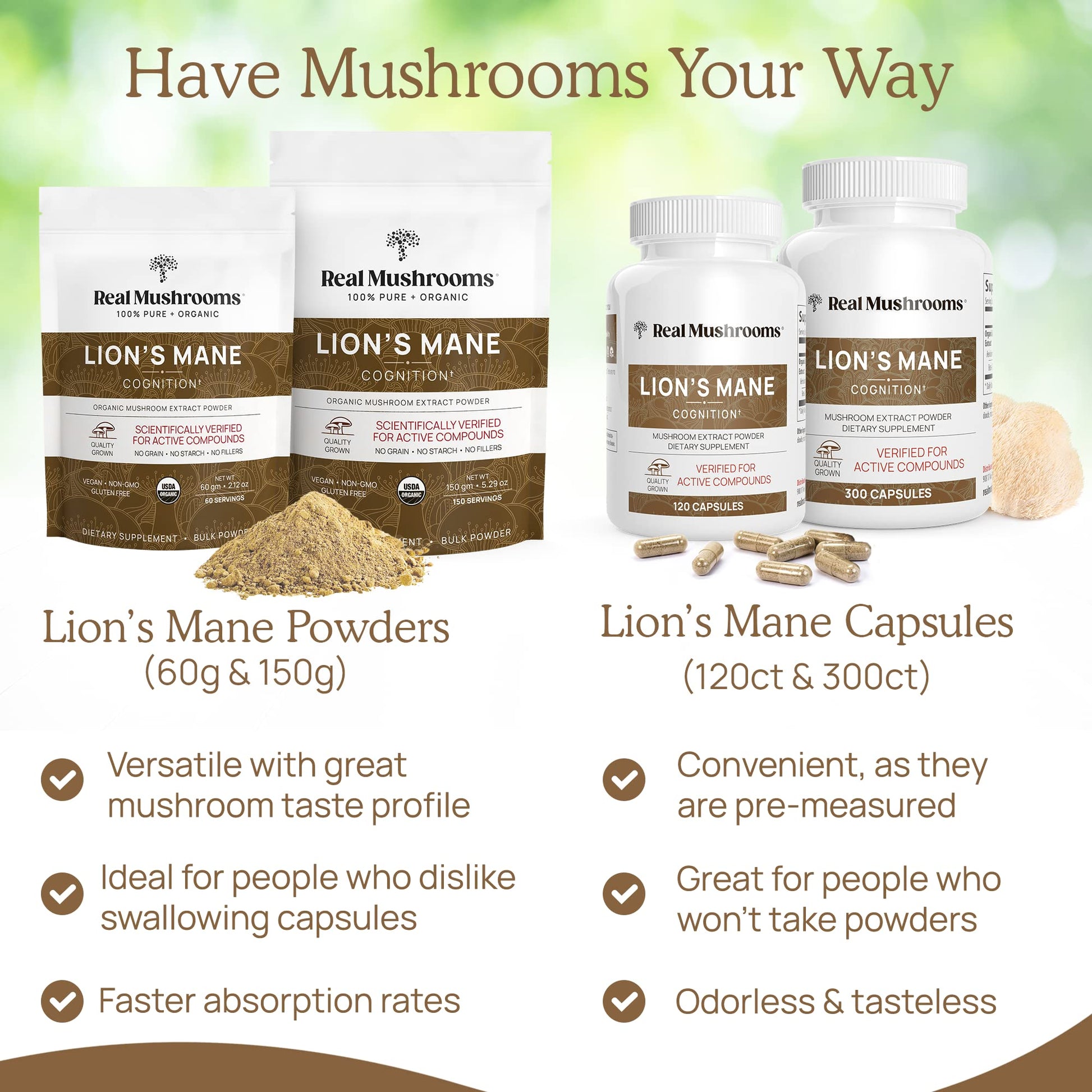 Real Mushrooms Lion’s Mane Capsules - Organic Lions Mane Mushroom Extract Real MushroomsBuy Supplements Australia
