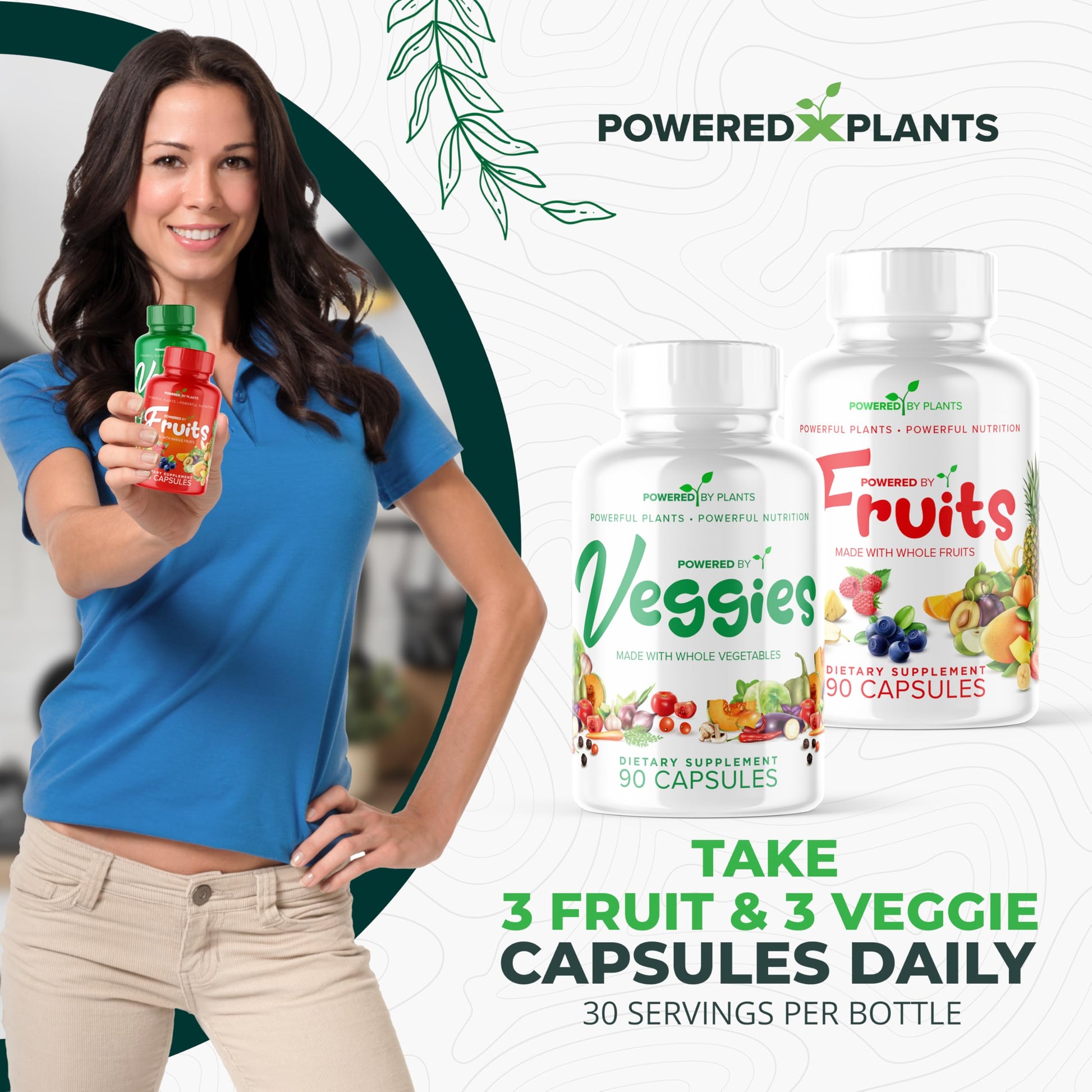 Daily Fruits and Veggies Supplement - 180 Capsules for 30 Days, Non GMO & Gluten Free Superfood with Natural Vitamins - Powered by Plants, 2-Pack POWERED X PLANTSBuy Supplements Australia