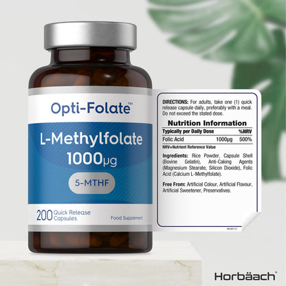 L-Methylfolate 1000ug | 200 Capsules | 5-MTHF Folate Supplement | Active Form HorbäachBuy Supplements Australia