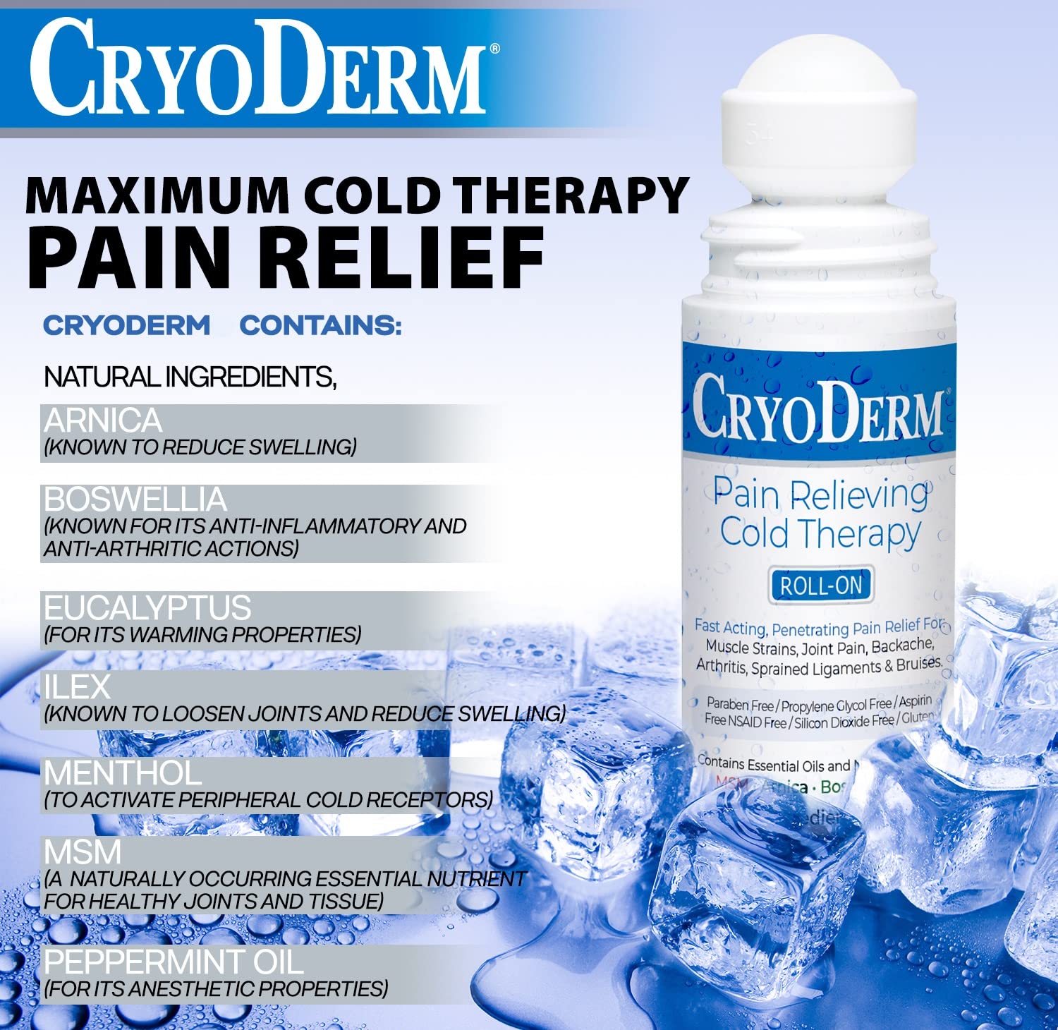 Cryoderm Pain Relieving Roll On 3 oz 2 PACK CryoDermBuy Supplements Australia
