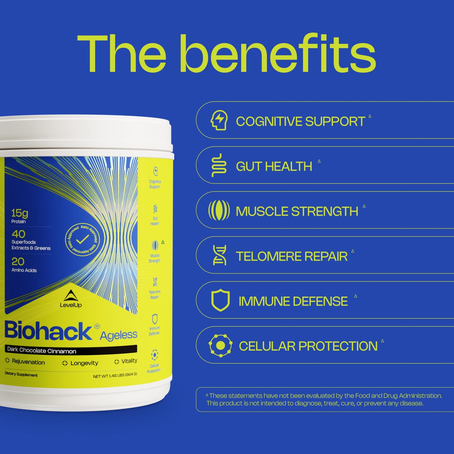 LevelUp Biohack Ageless: Colostrum Collagen Superfoods Antioxidants Spermidine Amino Acids Creatine for Women and Men, Total Body Rejuvenation (Dark Chocolate Cinnamon) LevelUpBuy Supplements Australia