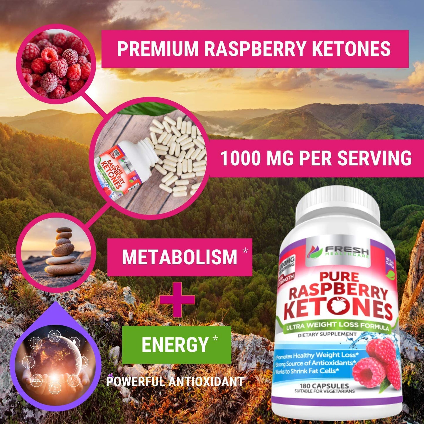 FRESH HEALTHCARE Pure 100% Raspberry Ketones Max 1000mg Per Serving - 3 Month FRESH HEALTHCAREBuy Supplements Australia