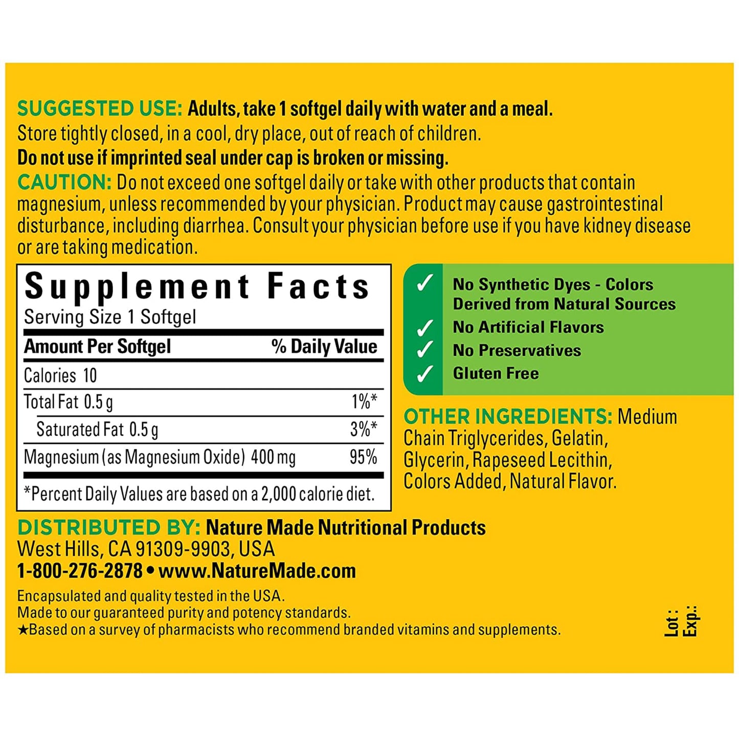 Nature Made Extra Strength Magnesium Oxide 400 mg, Dietary Supplement Nature MadeBuy Supplements Australia