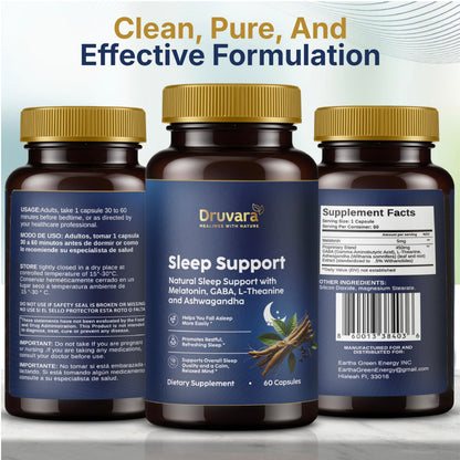 Druvara Natural Sleep Aid for Adults with Melatonin, GABA, L-Theanine & Ashwagandha, Natural Sleep Supplement for Deep, Restful Sleep - 60 Capsules DruvaraBuy Supplements Australia