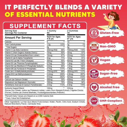 (2 Pack) Sugar Free Calcium Multivitamin Gummies for Kids - Nutritional, Immune, Bone Support, Whole Multivitamin, with Vitamins A, C, D, B1, B2, B6 JIANKYTZ