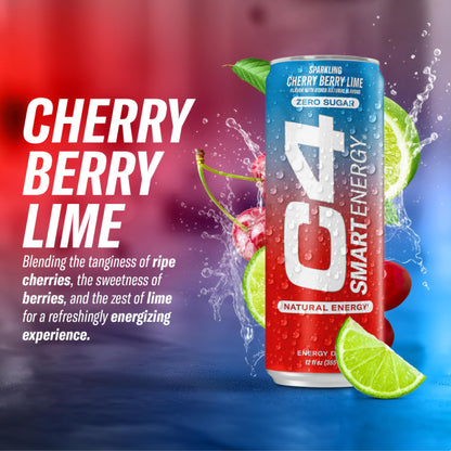 Cellucor C4 Smart Energy Drink - Sugar Free Performance Fuel & Nootropic Brain Booster, Coffee Substitute or Alternative | Cherry Berry Lime 12 Oz - 12 Pack C4Buy Supplements Australia