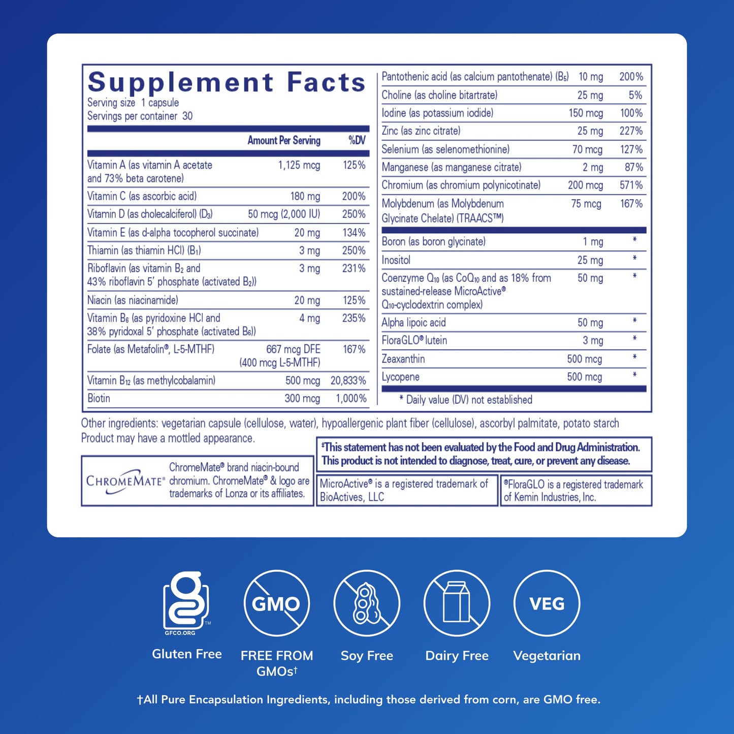 Pure Encapsulations O.N.E. Multivitamin - Once Daily Multivitamin with Antioxidant Complex Metafolin, CoQ10, and Lutein to Support Vision, Cognitive Function, and Cellular Health* - 30 Capsules Pure EncapsulationsBuy Supplements Australia