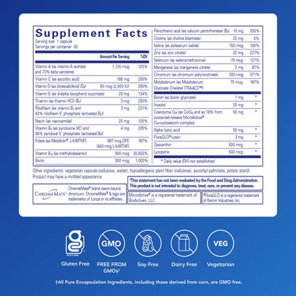 Pure Encapsulations O.N.E. Multivitamin - Once Daily Multivitamin with Antioxidant Complex Metafolin, CoQ10, and Lutein to Support Vision, Cognitive Function, and Cellular Health* - 30 Capsules Pure EncapsulationsBuy Supplements Australia