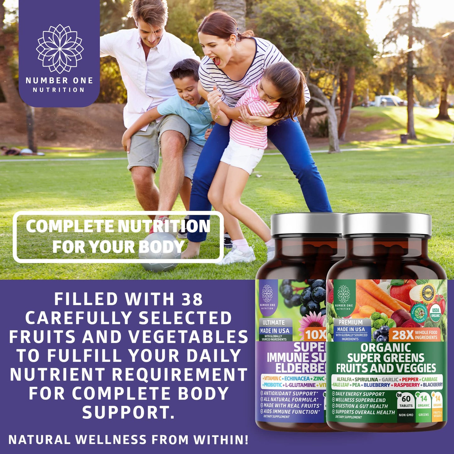 N1N Premium Organic Super Fruits & Veggies + Immune Support [38 Powerful Ingredients], Natural Super Greens Supplement with Alfalfa, Vitamins & Minerals, Zinc, Turmeric and Probiotic, 120 Caps Number One NutritionBuy Supplements Australia