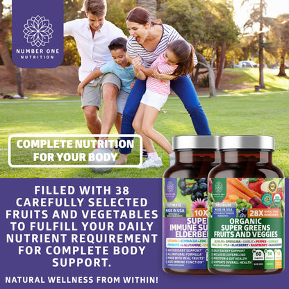 N1N Premium Organic Super Fruits & Veggies + Immune Support [38 Powerful Ingredients], Natural Super Greens Supplement with Alfalfa, Vitamins & Minerals, Zinc, Turmeric and Probiotic, 120 Caps Number One NutritionBuy Supplements Australia
