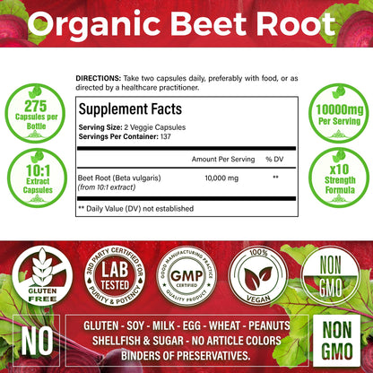 LaVitali 275 Beet Root Extract Capsules, 1000mg per Serving, High Concentrated Herbal Power Extract for Providing Nitric Oxide, Boosting Athletic Performance (275 Capsules)
