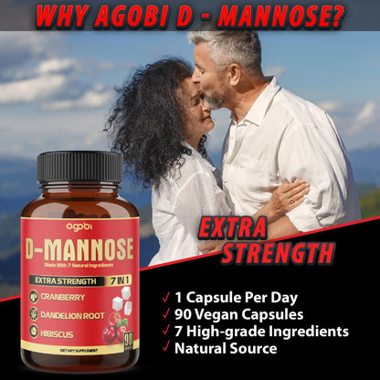 agobi D-Mannose Capsules - 7 Herbs with Cranberry, Dandelion, Hibiscus and More - Support Flush Impurities and Urinary Tract Health - 90 Vegan Capsules 3-Month Supply agobiBuy Supplements Australia