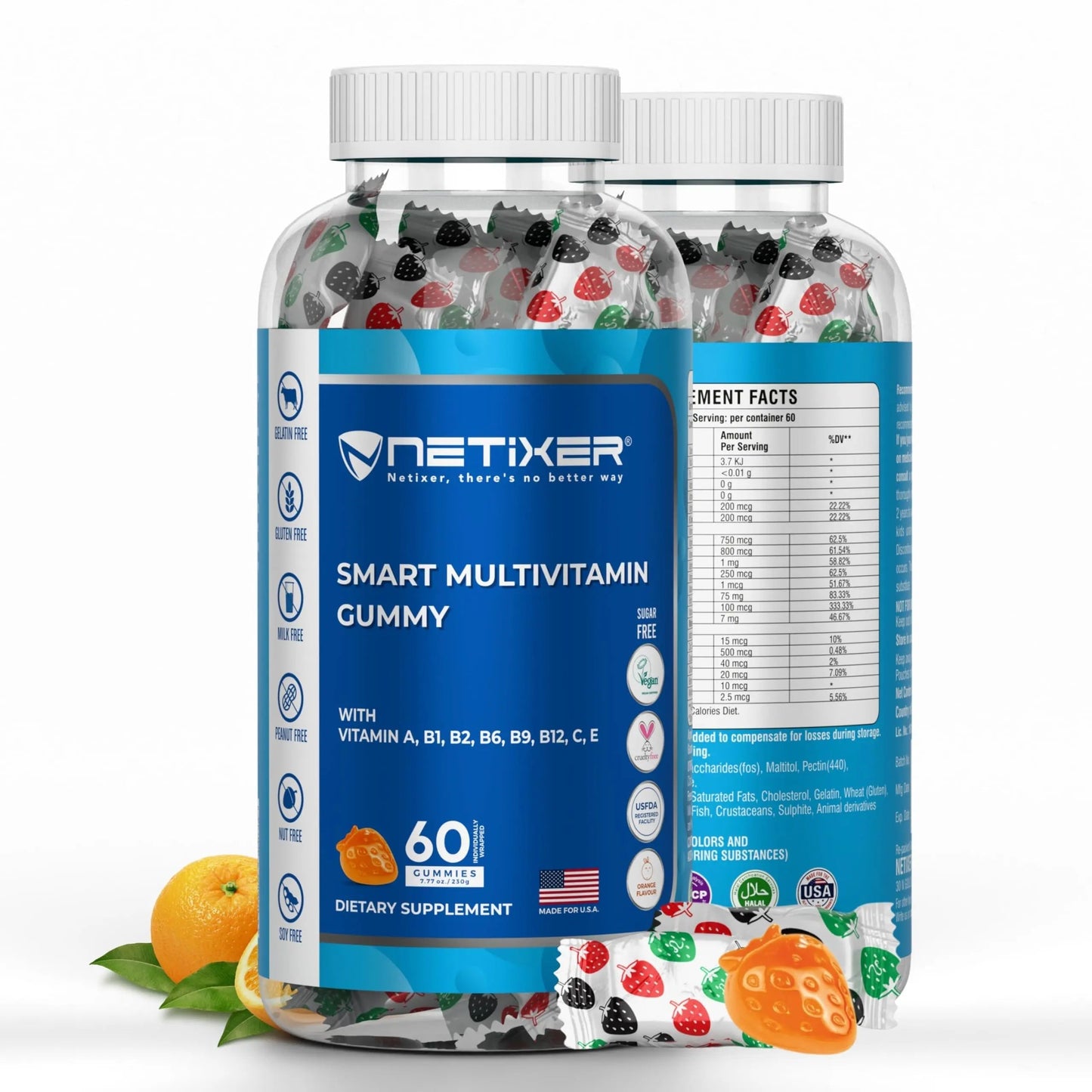 nETiXER Multivitamin Gummies – 60 Vegan Berry Gummies with Vitamins A, C, D, E, B12, Biotin, Zinc, Iodine – Gelatin-Free, Gluten-Free nETiXER