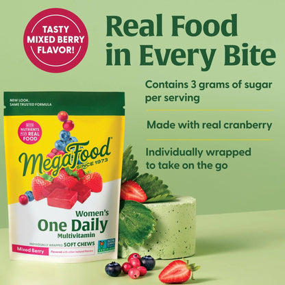 MegaFood Multivitamin for Women, One Daily Multivitamins, Soft Chews with Folate, Methylated B12, Vitamin B6, Biotin, Vitamin D3, C & A MegaFoodBuy Supplements Australia