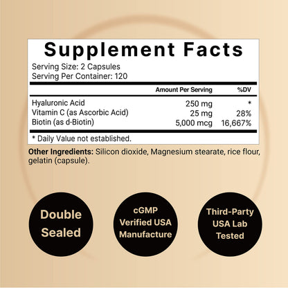 NatureBell 2 Pack Plant Based Hyaluronic Acid Supplements 250mg with 25mg Vitamin C NatureBellBuy Supplements Australia
