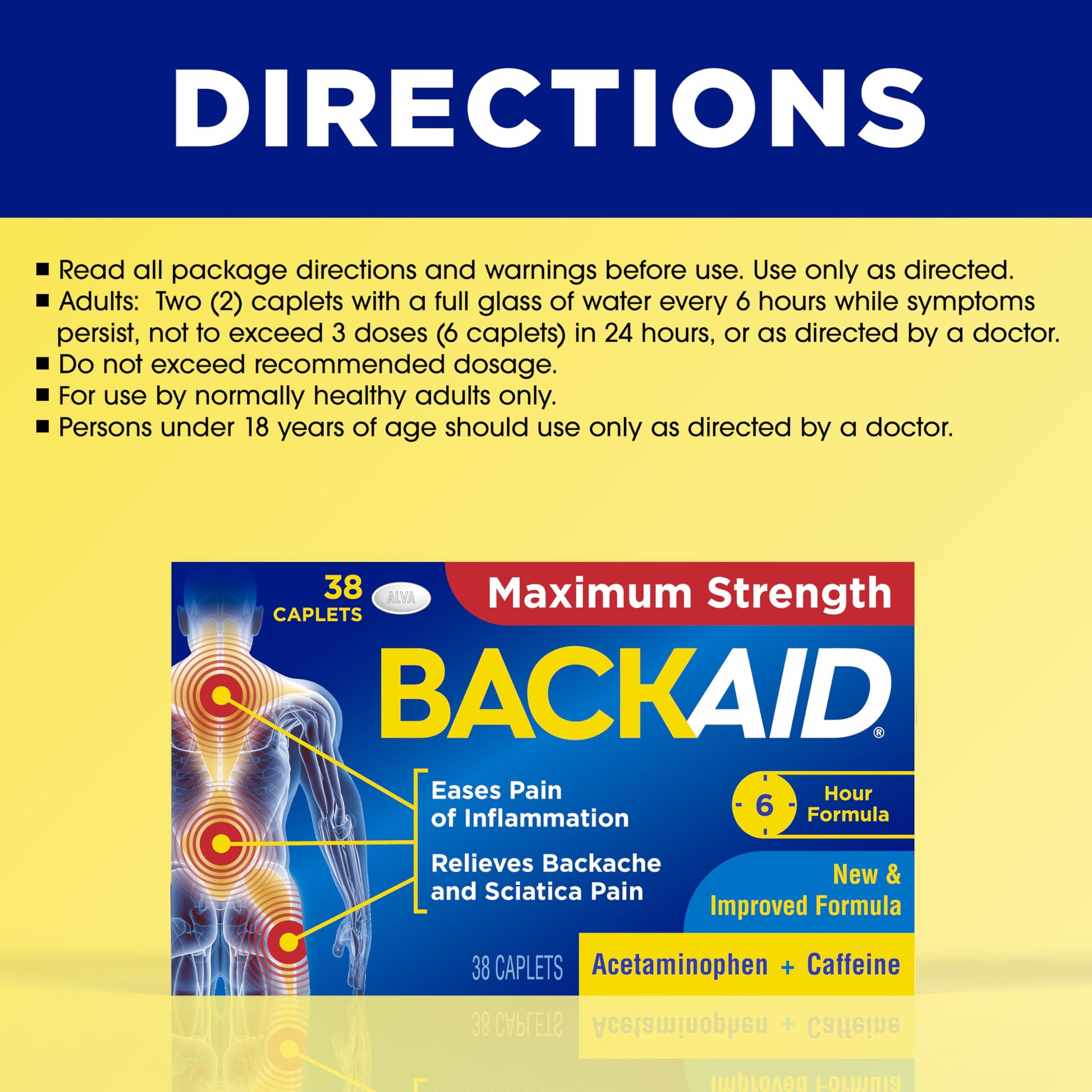Backaid Maximum Strength Aspirin-Free Pain Relief from Backache, Sciatica and Leg Pain, Powerful Combination, Long-Lasting 6 Hour Formula, 38 Count BackaidBuy Supplements Australia