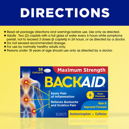 Backaid Maximum Strength Aspirin-Free Pain Relief from Backache, Sciatica and Leg Pain, Powerful Combination, Long-Lasting 6 Hour Formula, 38 Count BackaidBuy Supplements Australia