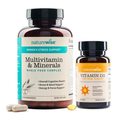 NatureWise [1 Multivitamin for Women Stress Support & Natural Minerals - 60 Capsules[30-Day Supply] + [1] Vitamin D3 5000iu + Organic Olive Oil - 30 Mini Softgels[30-Day Supply] NatureWiseBuy Supplements Australia