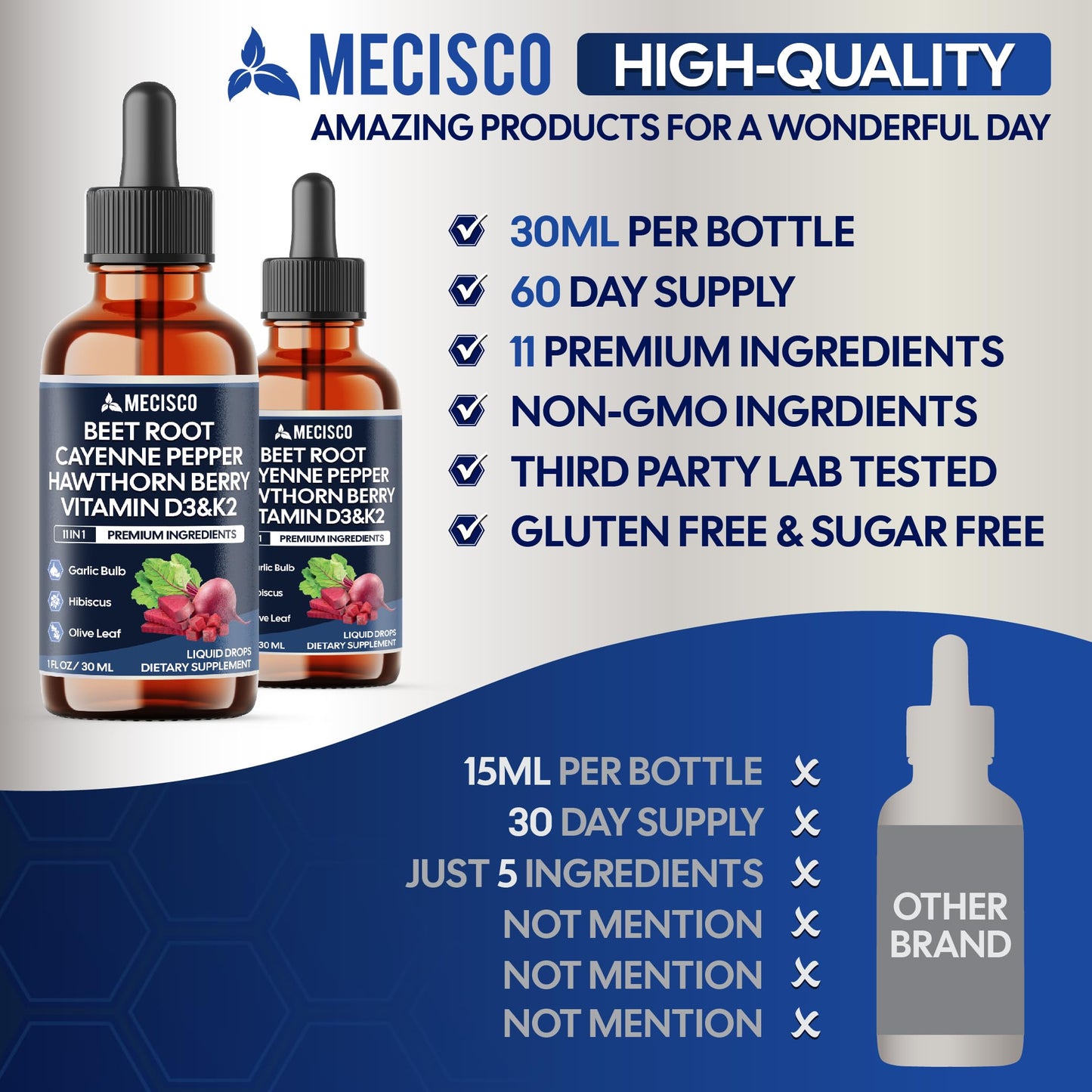 11in1 Beet Root Liquid Drops - Support Overall Wellness - with Vitamin D3, Vitamin K2, Hawthorn Berry, Cayenne Pepper, Garlic, Hibiscus, Olive, Red Spinach, Green Tea - 1 FL Oz - 60 Day Supply MeciscoBuy Supplements Australia