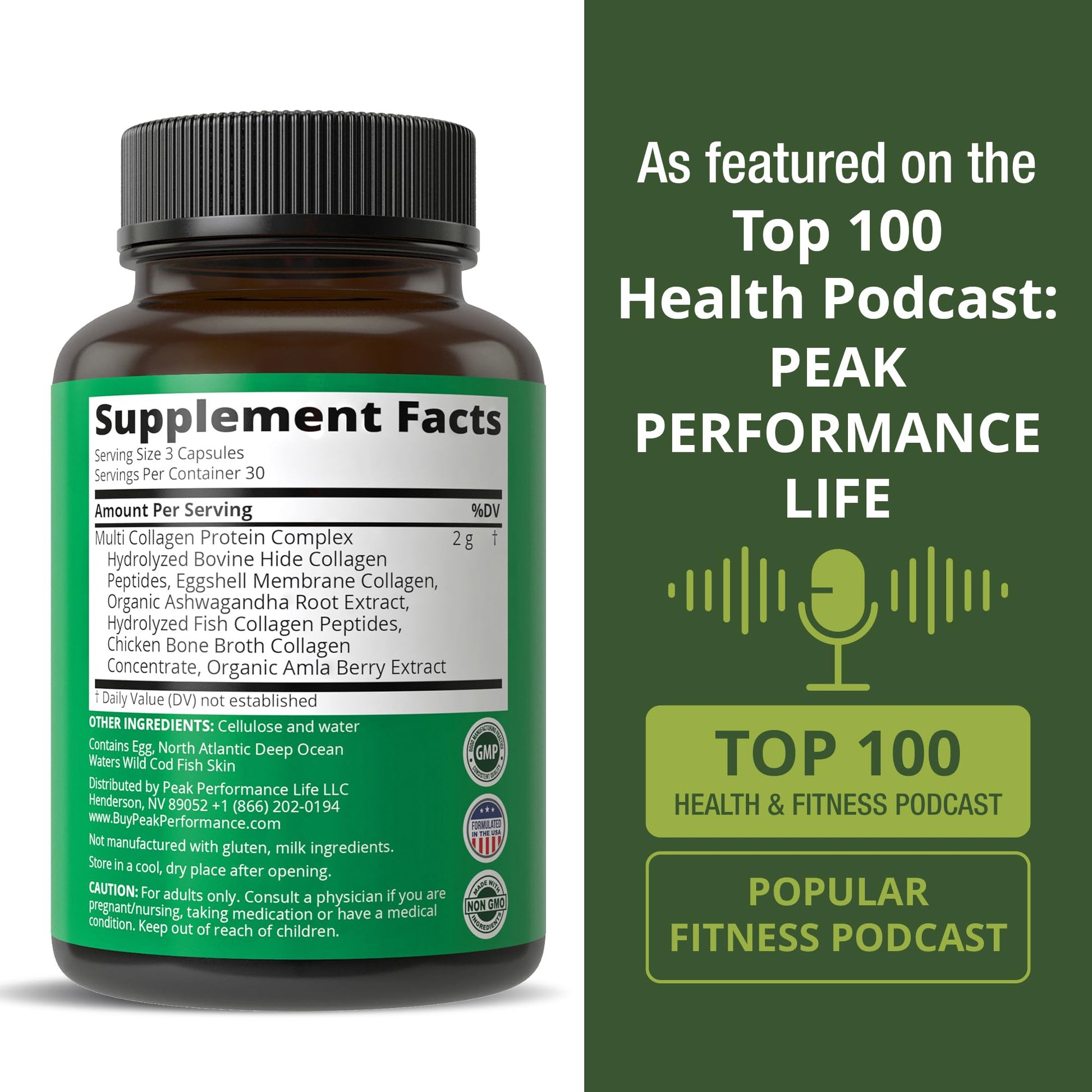 Peak Performance All 5 Multi-Collagen Capsules - 90 Pills of Grass Fed Peptides Protein - Supplement with All 5 Collagen Types I, II, III,V, X from Beef, Fish, Eggshell, and Chicken Bone Broth Peak PerformanceBuy Supplements Australia