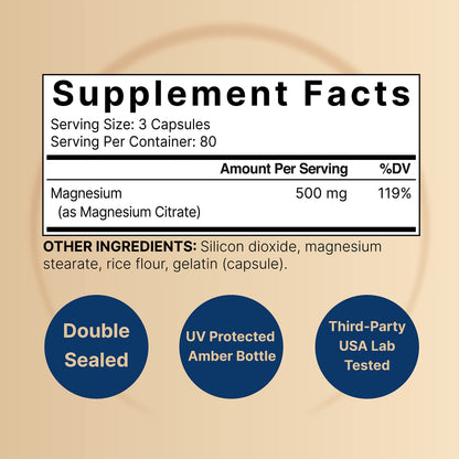 NatureBell Magnesium Citrate 500mg, 240 Capsules | High Purity Elemental Form NatureBellBuy Supplements Australia
