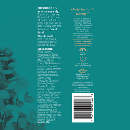 Summer's Eve Spa Calming Chamomile Feminine Wipes, 100% Plant Based*, pH balanced Plush Cloths Summer's EveBuy Supplements Australia