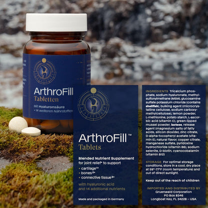 ArthroFill™ Tablets - Proven European Joint Relief - Vegan Hyaluronic Acid - Nutrient Complex - Support Active Movement Functions with 15 Vital Micronutrients - Made in Germany ArthroFillBuy Supplements Australia