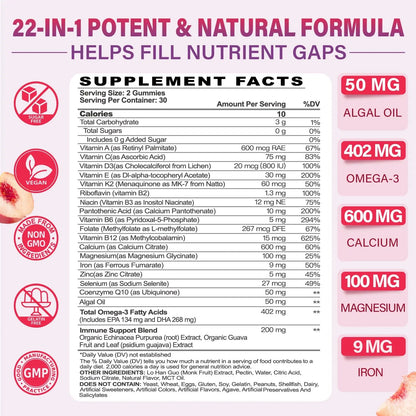 Multivitamin Gummies for Women 50 Plus - with Omega 3, Coenzyme Q10, Iron, Calcium, Zinc, Vitamin A, C, D3, E, K2, B Complex, Folate Tcemundry