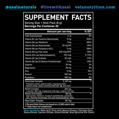 Enhanced Powder Stick Packs (Blue Raspberry - 20 Packets) Sugar Free + BCAA B-Vitamin Zeal NaturalsBuy Supplements Australia
