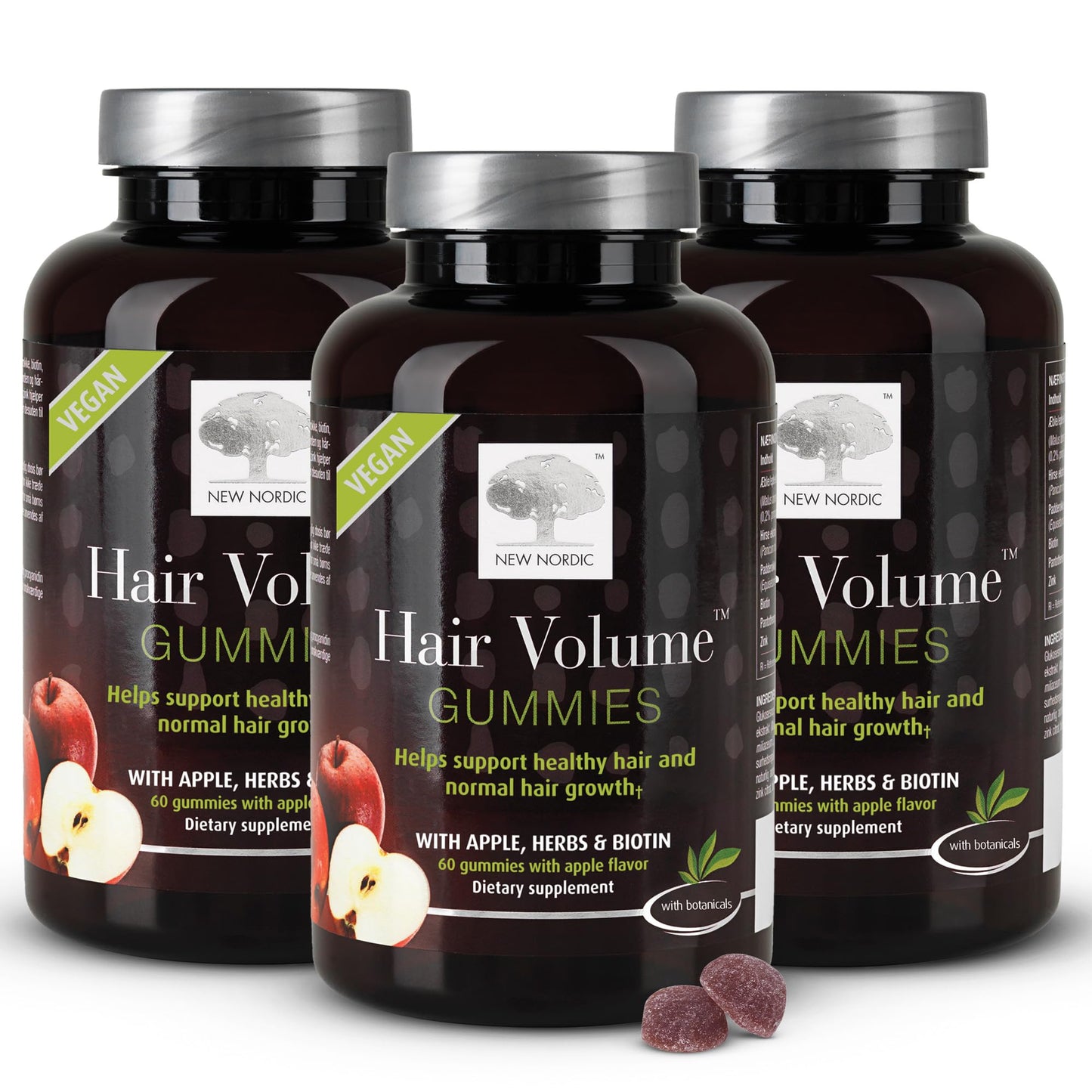 NEW NORDIC Hair Volume Gummies, 2500 mcg Biotin, Daily Hair Vitamins Supplement to Support Hair Skin & Nails, Vegan, 60 Count (Pack of 3) NEW NORDICBuy Supplements Australia