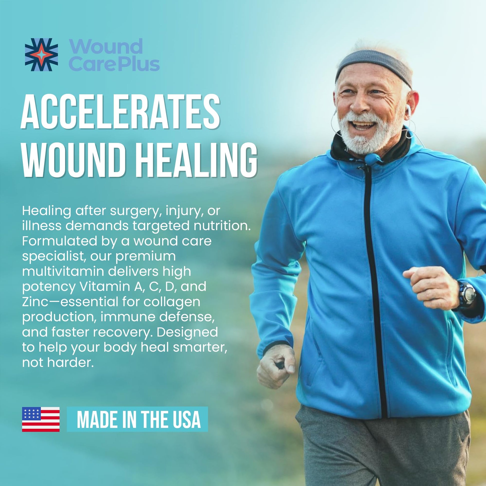 Wound Care Plus Men's Multivitamin – Comprehensive Vitamin & Mineral Blend with Vitamins A, B, C, D, E, Zinc – Supports Immune Health, Energy & Skin Wellness – 60 Capsules – Non-GMO, Gluten-Free WOUND CAREPLUSBuy Supplements Australia