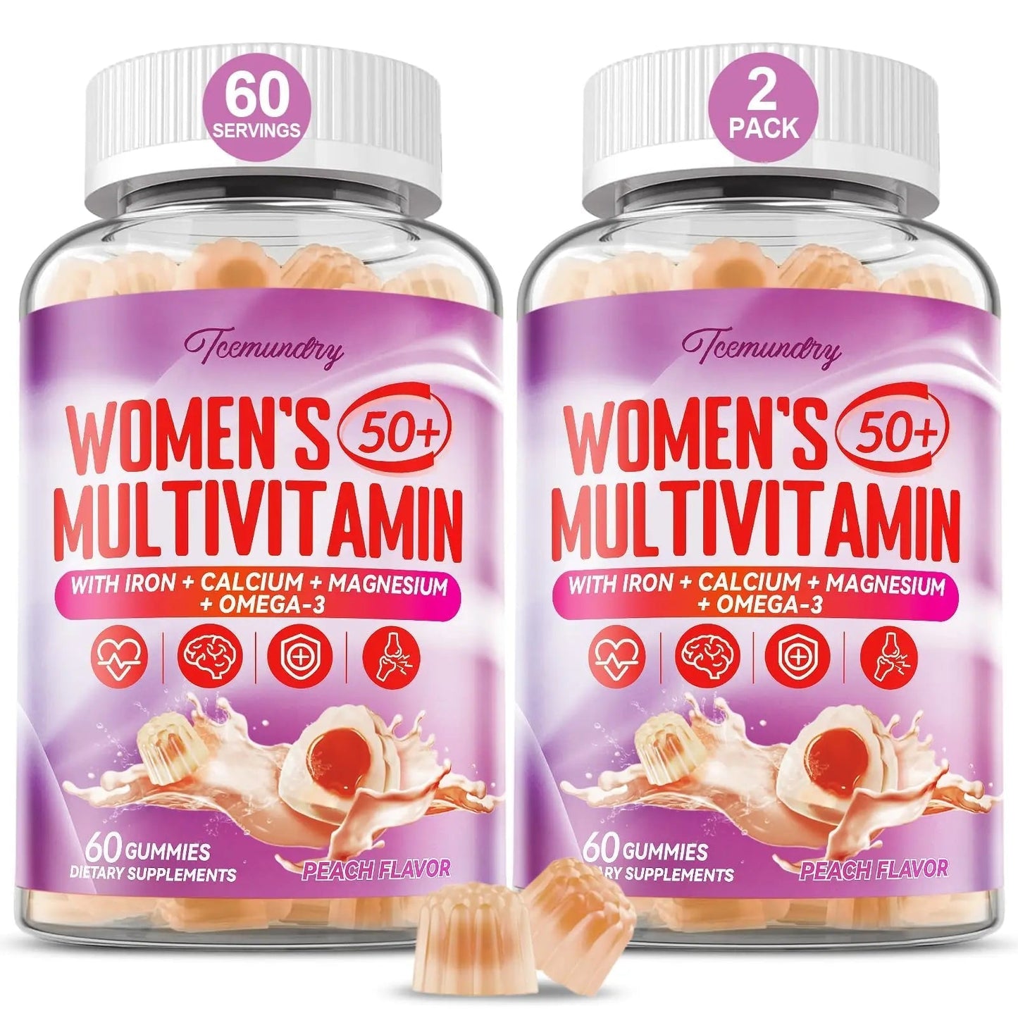 Multivitamin Gummies for Women 50 Plus - with Omega 3, Coenzyme Q10, Iron, Calcium, Zinc, Vitamin A, C, D3, E, K2, B Complex, Folate Tcemundry