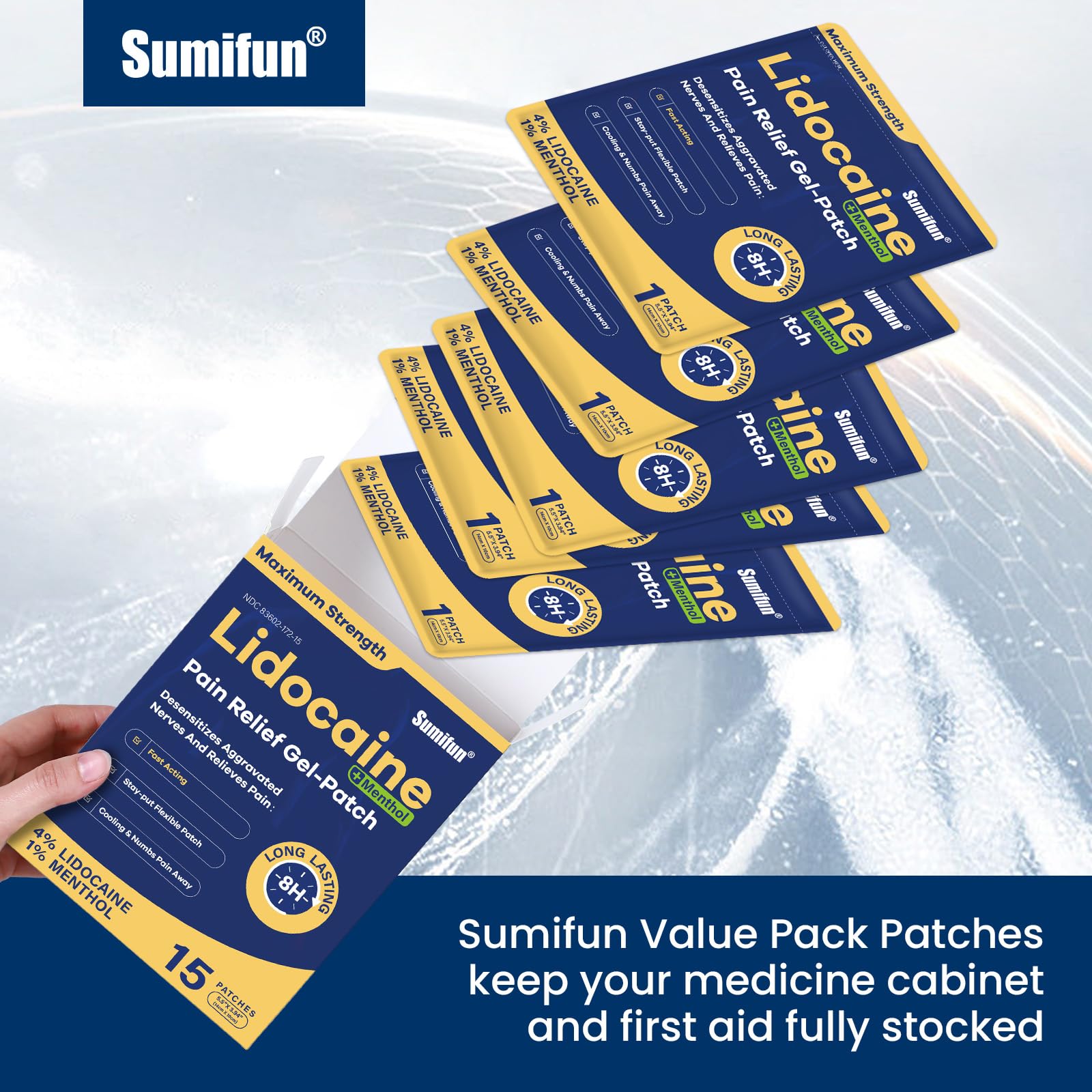 Sumifun 4% Lidocaine Patches Plus 1% Menthol - 15 Counts Maximum Strength OTC Pain Relief Patches for Back Ache Stiff Neck Joint Pain Muscle Soreness Topical Analgesic SumifunBuy Supplements Australia