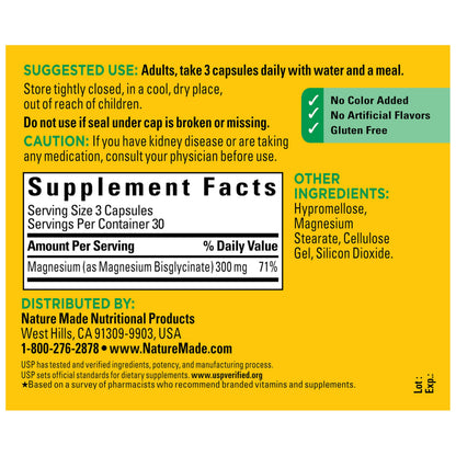 Nature Made High Absorption Magnesium Glycinate 300mg per 3 Capsules, Magnesium Supplement for Muscle, Heart, Nerve and Bone Support, 90 Magnesium Bisglycinate Capsules, 30 Day Supply Nature MadeBuy Supplements Australia
