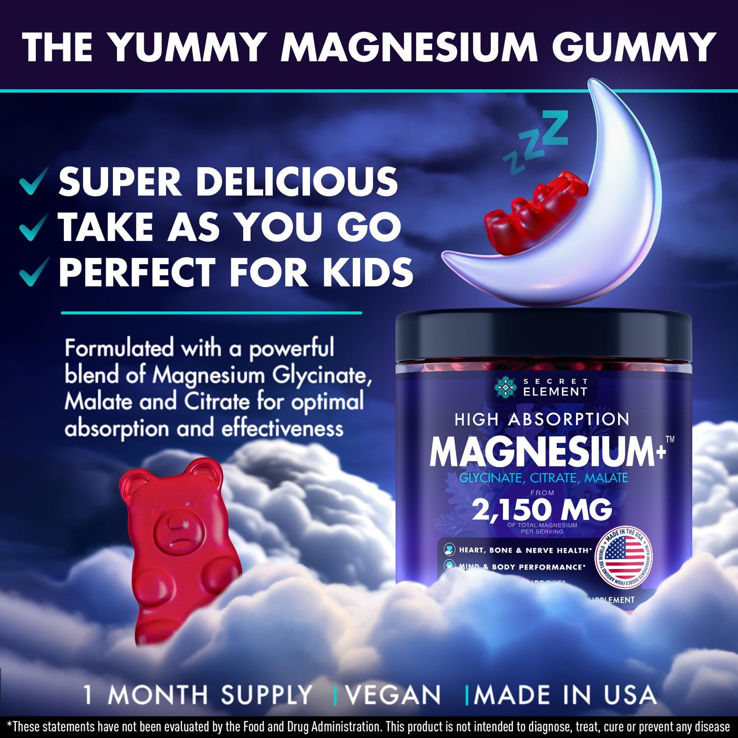 Magnesium Glycinate 2150 MG Gummies, High Absorption Magnesium Glycinate, Citrate & Malate, Sugar-Free, Vegan, Chews for Men & Women, 60 Gummies, Cherry Flavor– 60 Wild Cherry Flavor Chews Secret ElementBuy Supplements Australia