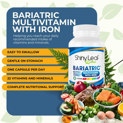 Bariatric Multivitamin with Iron One Capsule Per Day and CoQ10 100mg Supplement for Brain Health and Energy Management Shiny Leaf