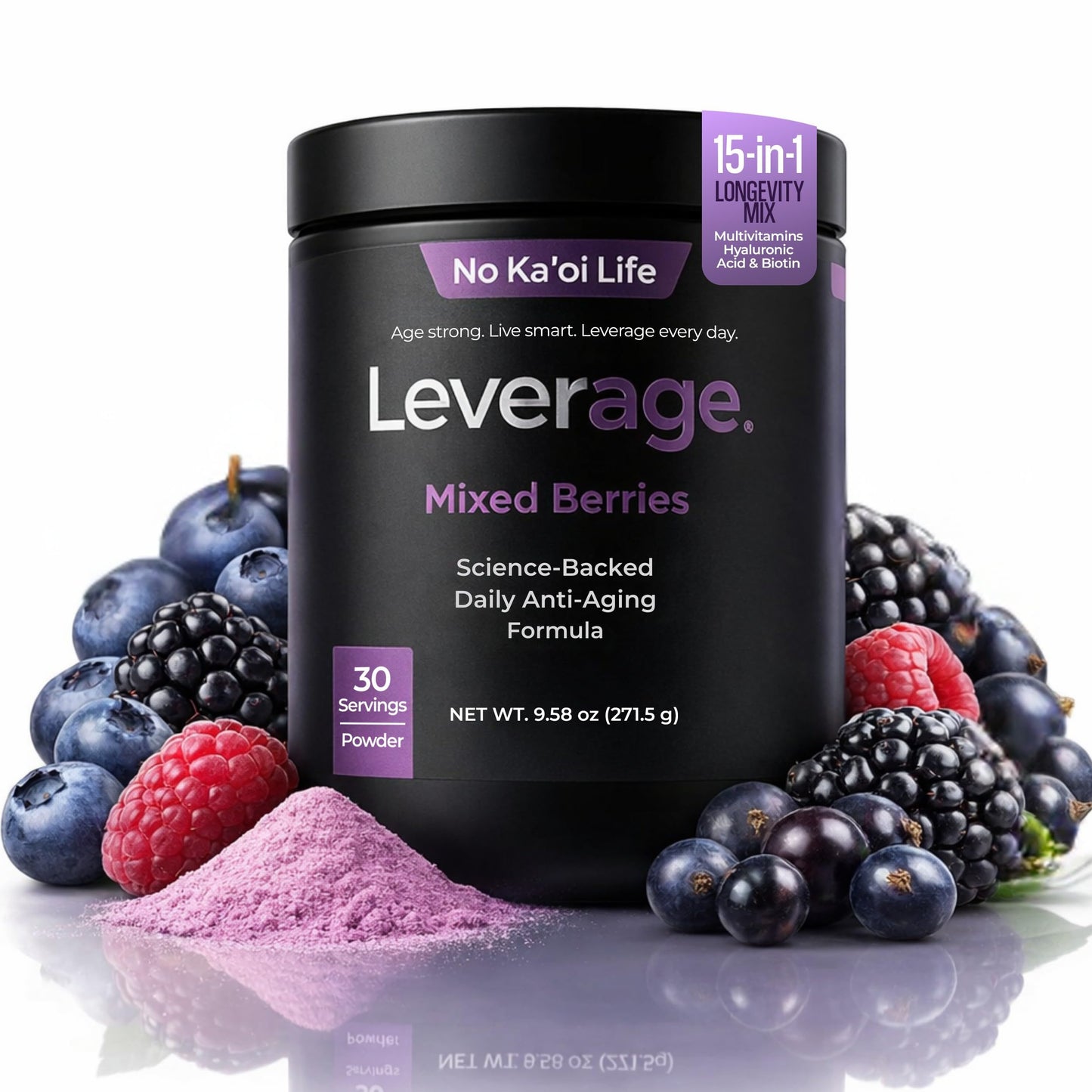 Leverage Mixed Berries Anti–Aging Supplement & Longevity Mix - Daily Wellness Multivitamin Powder with Hyaluronic Acid, L-Glycine & Magnesium for Skin, Energy, Cognitive Function & Joint–30 Servings LeverageBuy Supplements Australia