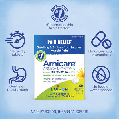 Boiron Arnicare Tablets for Pain Relief from Muscle Pain, Joint Soreness, Swelling from Injury or Bruises - 60 Count BoironBuy Supplements Australia