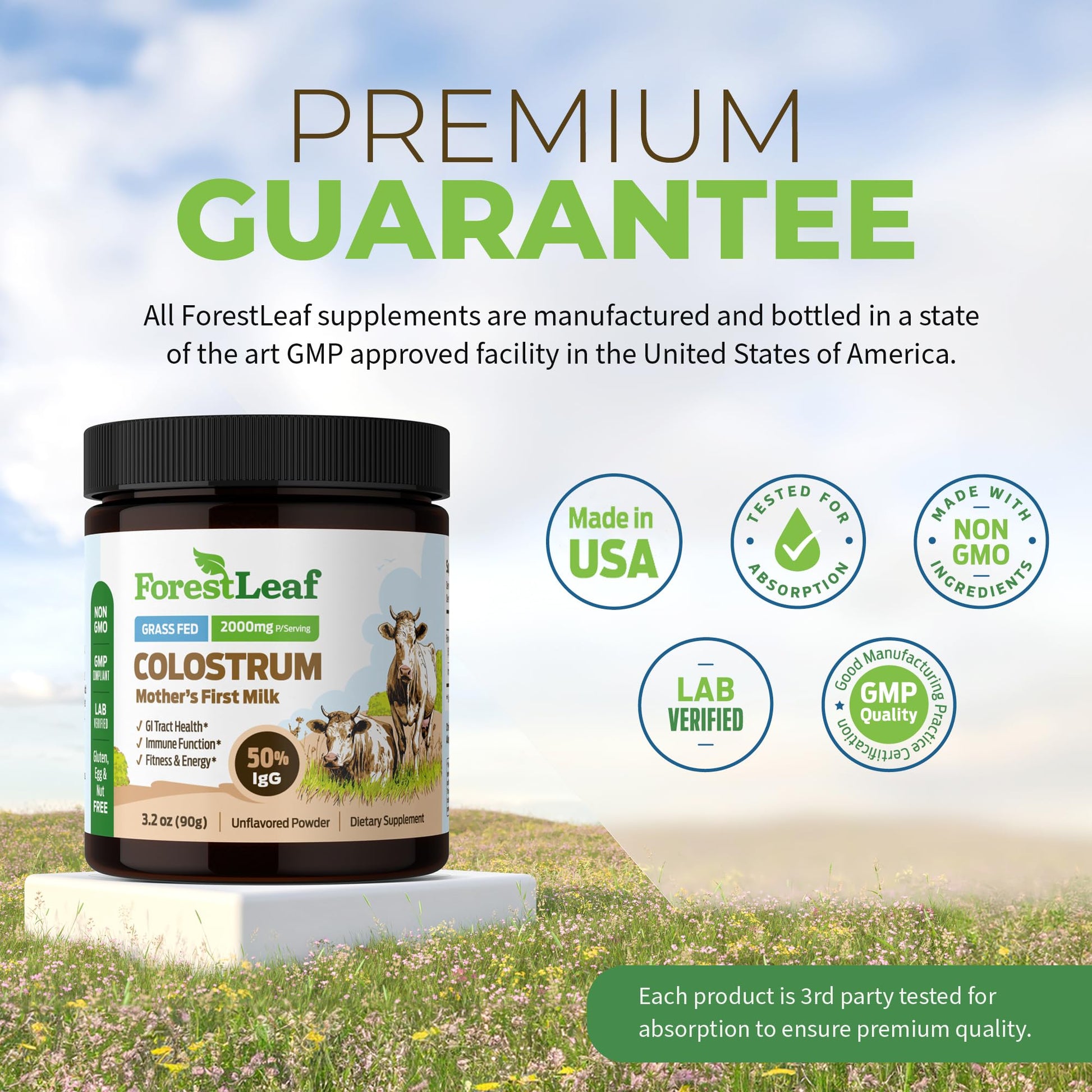 ForestLeaf Colostrum Powder 50% IgG Highest Pure Concentration, Grass Fed Colostrum Supplement for Gut Health, Immune Support and Muscle Recovery, Bovine Colostrum for Humans, Unflavored, 45 Servings ForestLeafBuy Supplements Australia
