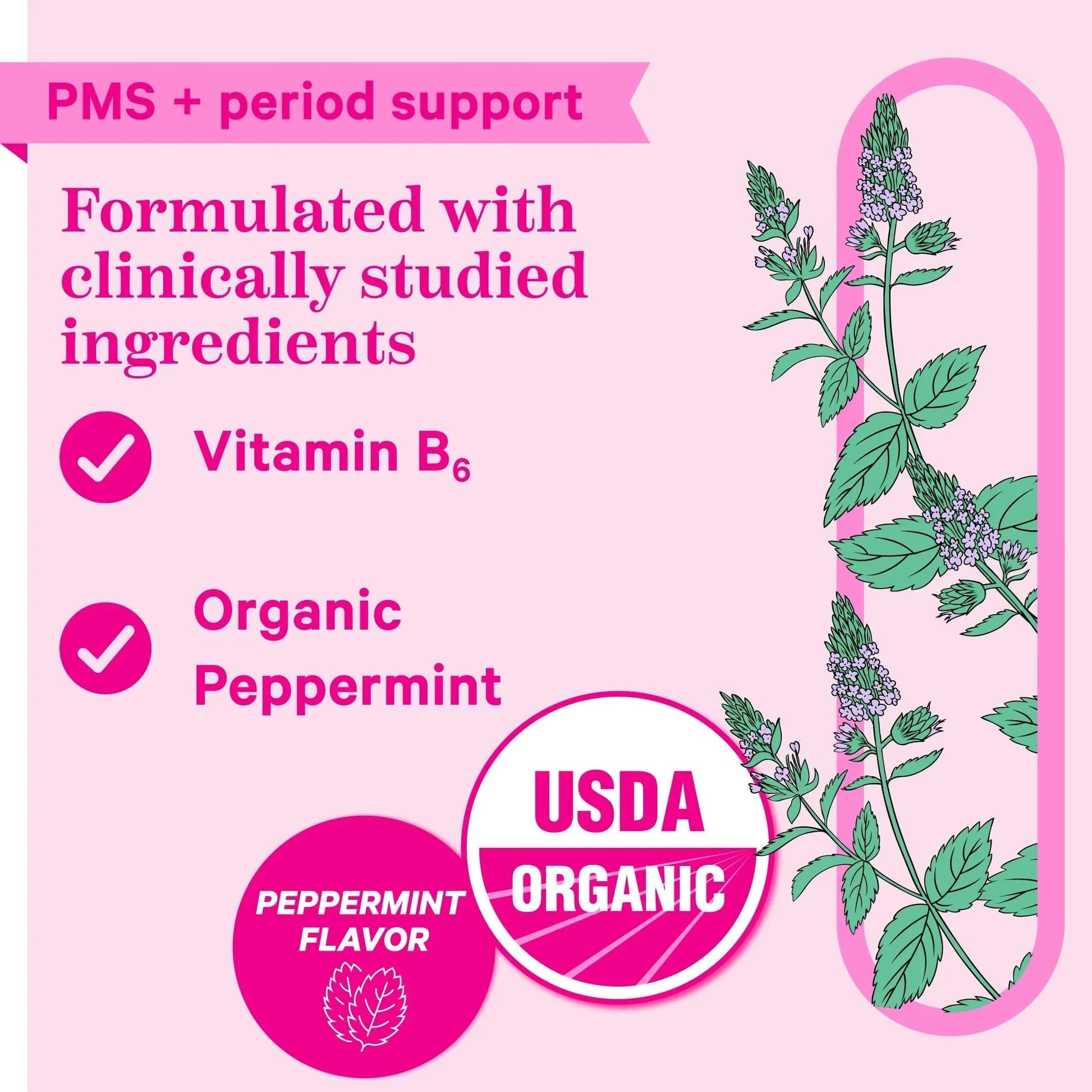 Pink Stork Organic PMS Support Sweets for Teens and Women - Simple & Natural Ingredients Vitamin B6 and Peppermint Pink StorkBuy Supplements Australia