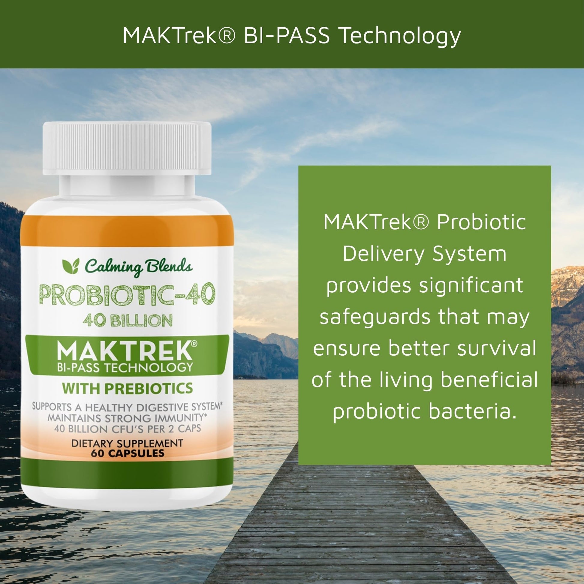 CALMING BLENDS Probiotic, 40 Billion CFU, Bi-Pass Delivery System for Maximum Effectiveness, Shelf Stable, 60 Vegetable Capsules CALMING BLENDSBuy Supplements Australia