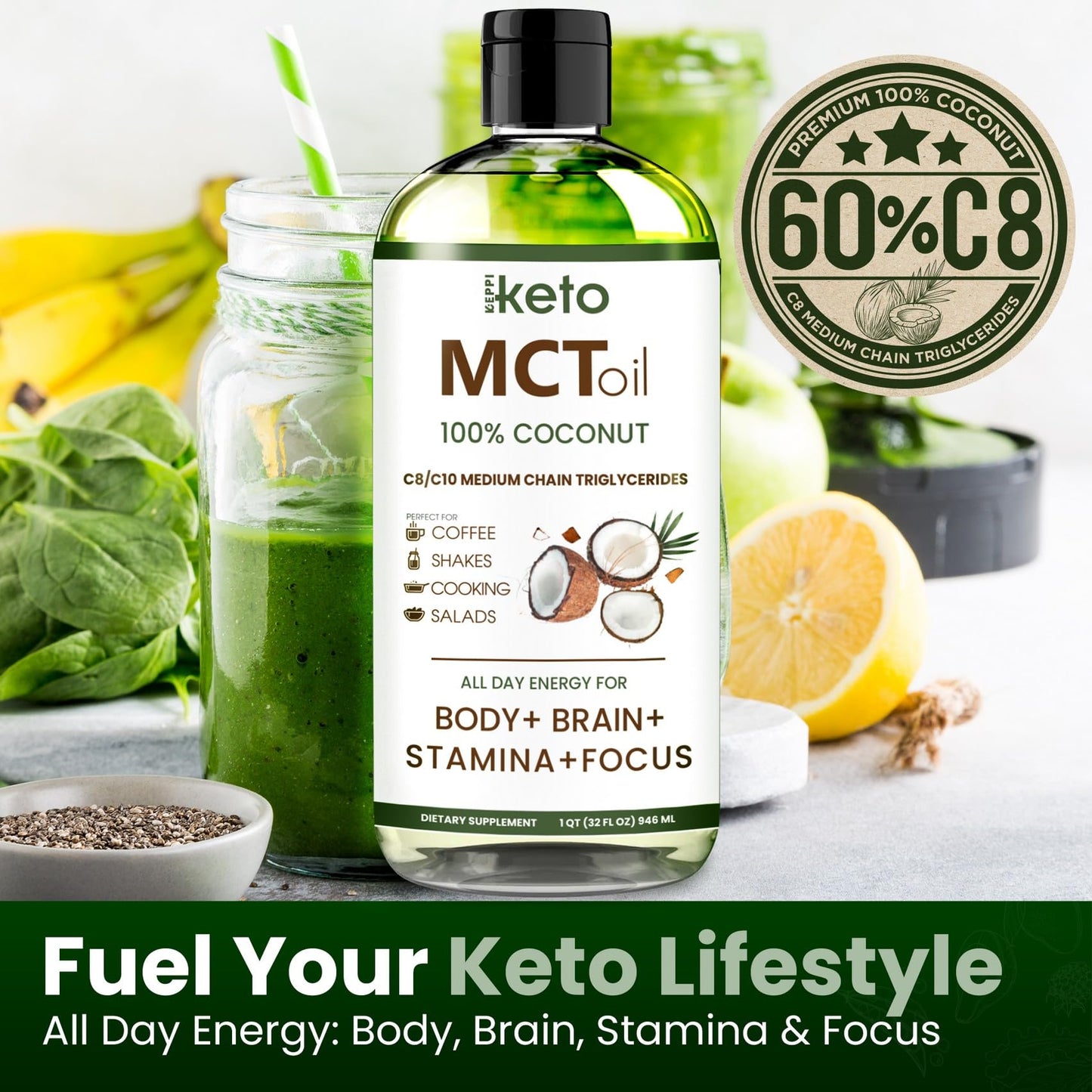 Keppi Flavorless MCT Oil - C8 and C10 for Keto Diet, Non-GMO, Certified Gluten-Free KeppiBuy Supplements Australia