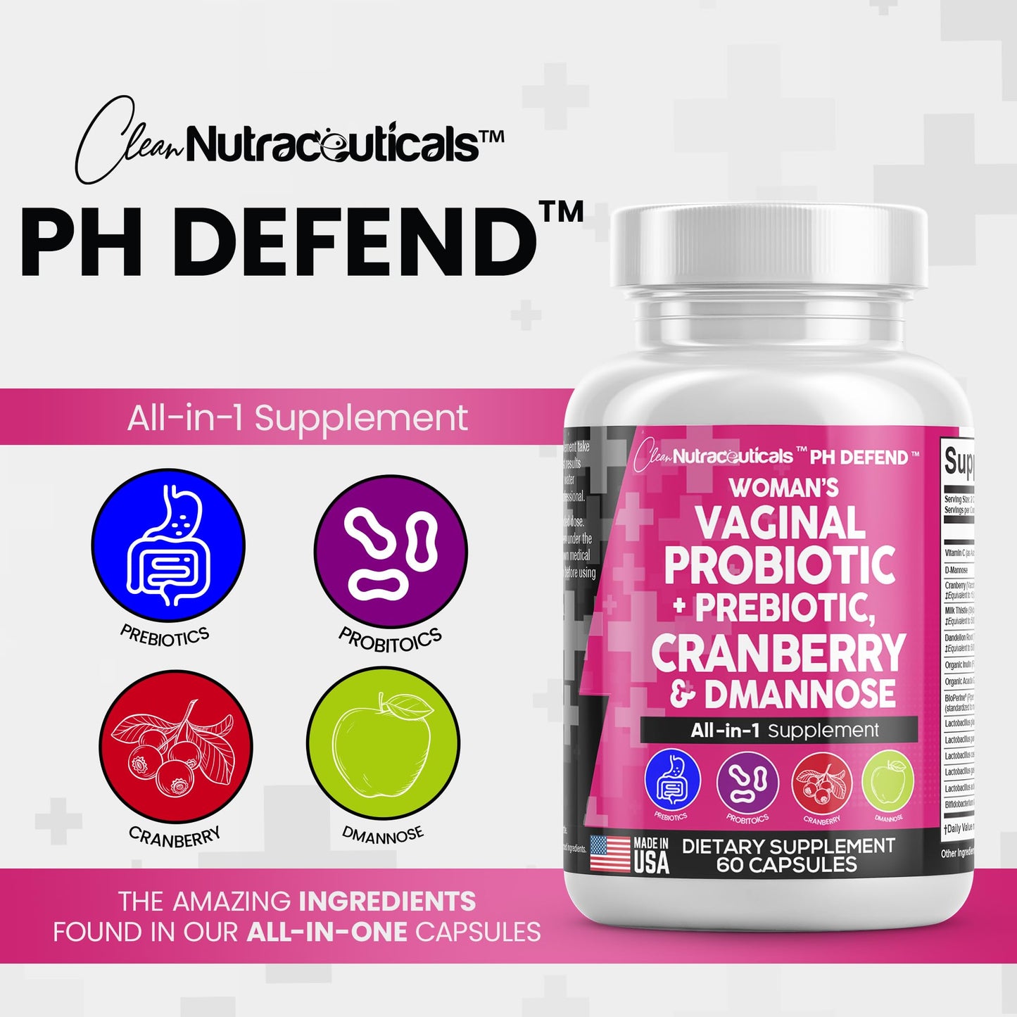 Vaginal Probiotics For Women + Prebiotics 20 Billion Cranberry Pills 30,000mg w/ D-Manno Clean NutraceuticalsBuy Supplements Australia